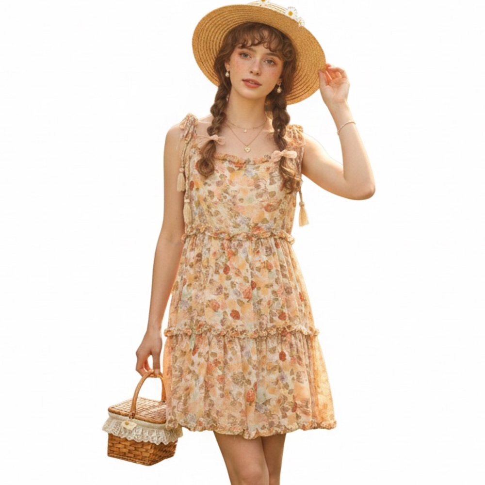 Storia Babydoll Floral Mini Dress S Cottagecore Strappy Western Feminine Boho